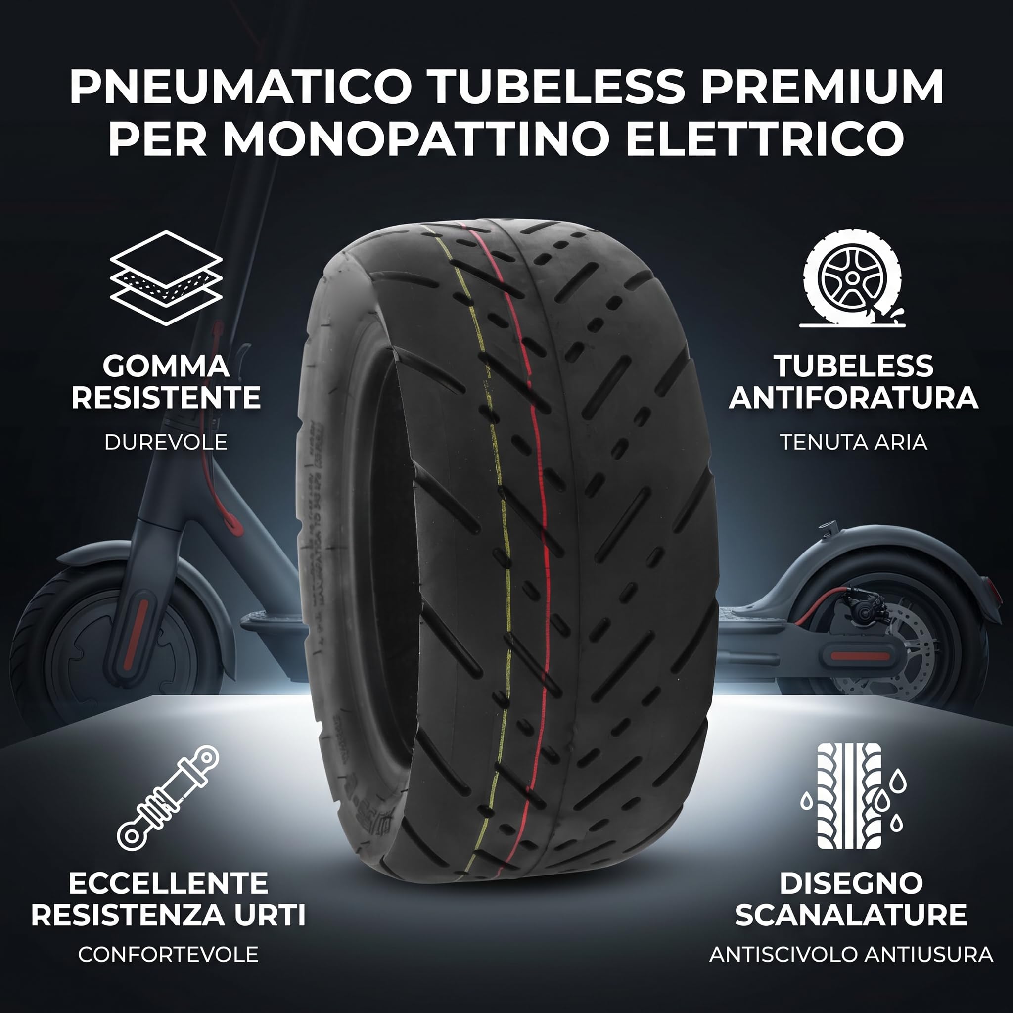 Pneu en Caoutchouc 90/55‑6, Pneu sous Vide à Rainure Exquise Facile à Installer Résistant aux Chocs pour Scooter électrique