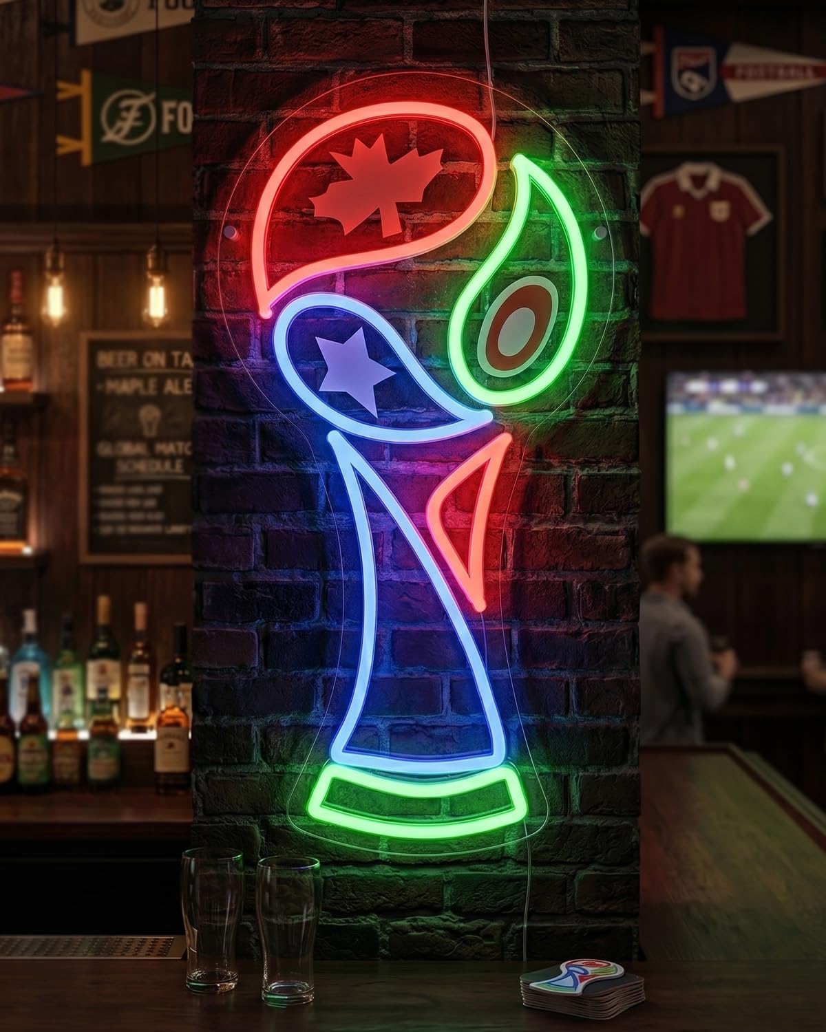 Soccer Trophy Shape Neon Sign, 2026 World Cup Neon Sign, Dimmable Soccer LED Neon Light for Wall Decor, Soccer Fans Night Light for Game Room, Sport Bar, Man Cave, Party, Unique Gifts for Sports Fans