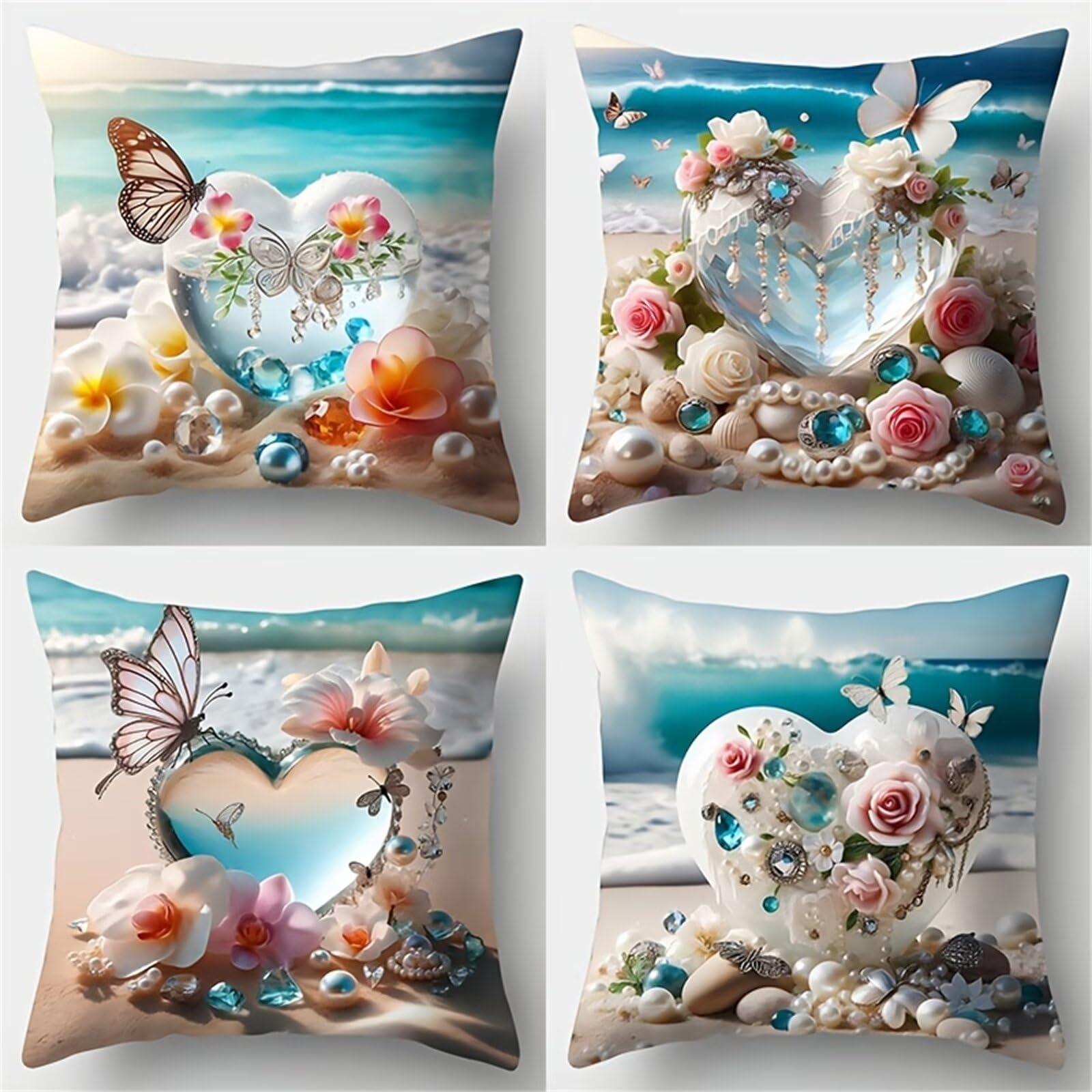 Taie d'oreiller carrée en lin 70x70 cm, lot de 4 housses au design floral moderne pour salon