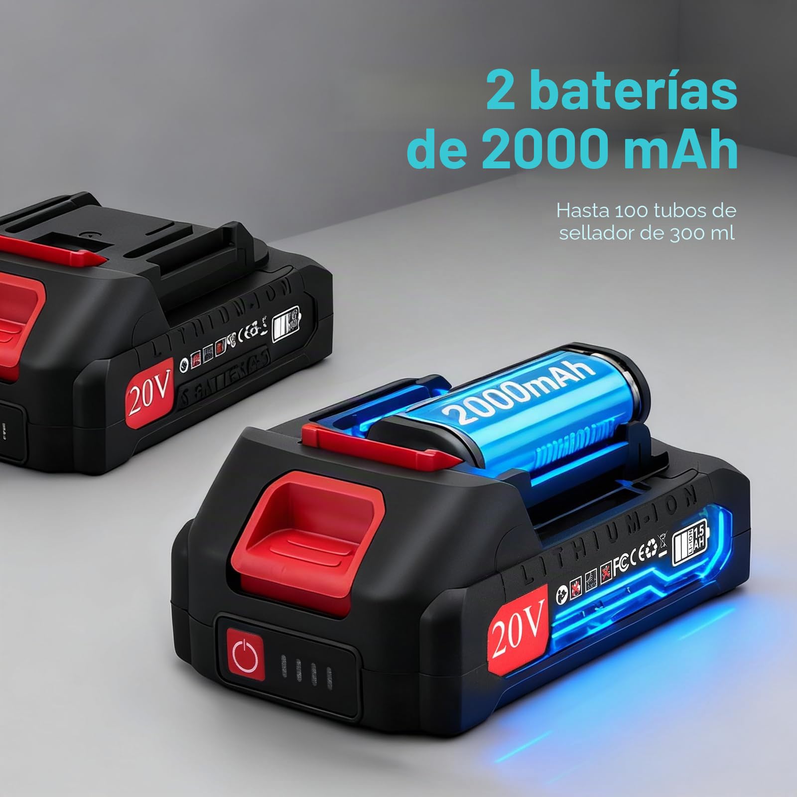 Pistola de Silicona Eléctrica Inalámbrica, Pistola de calafateo eléctrica con 2* 2000 mAh Batería, control de velocidad continuo, luz LED, accesorios especiales para cartuchos de 300 ml, para sellar