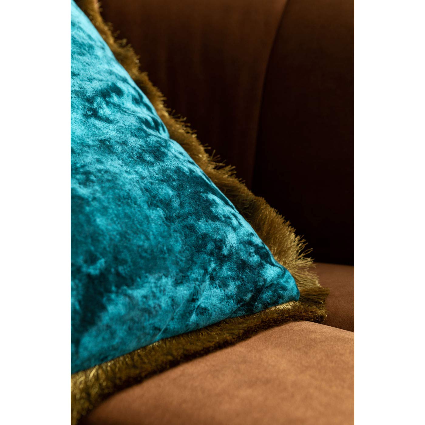 Kare Design Cojín Cannes, petróleo, flecos, cojín decorativo, aspecto de terciopelo, cojín decorativo con cremallera, funda extraíble, relleno incluido, 45x45 cm