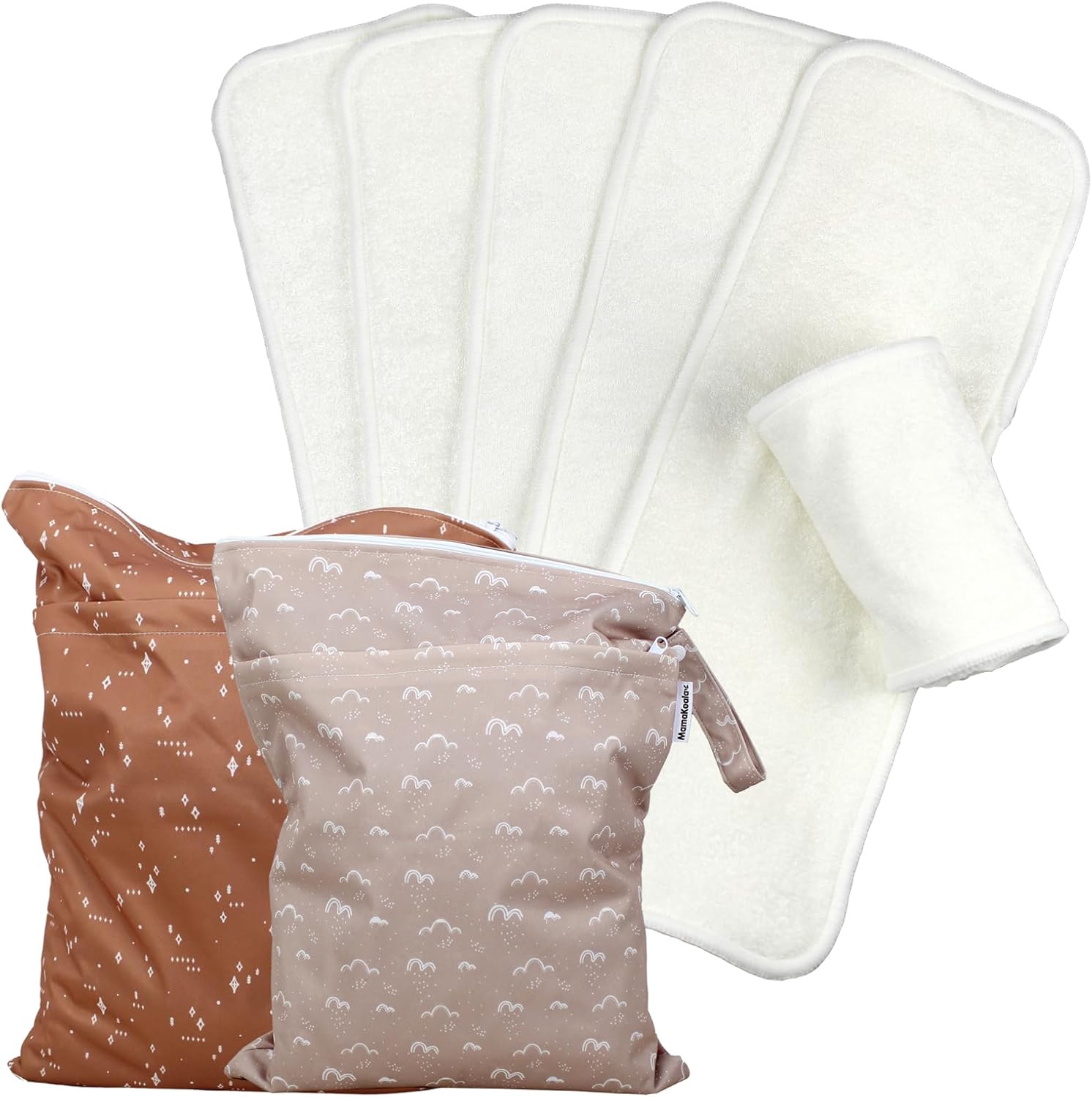 Mama Koala 6 Pcs 5-Layer Natural(No Microfiber) Inserts, with 2 Pack Reusable Wet Dry Bags