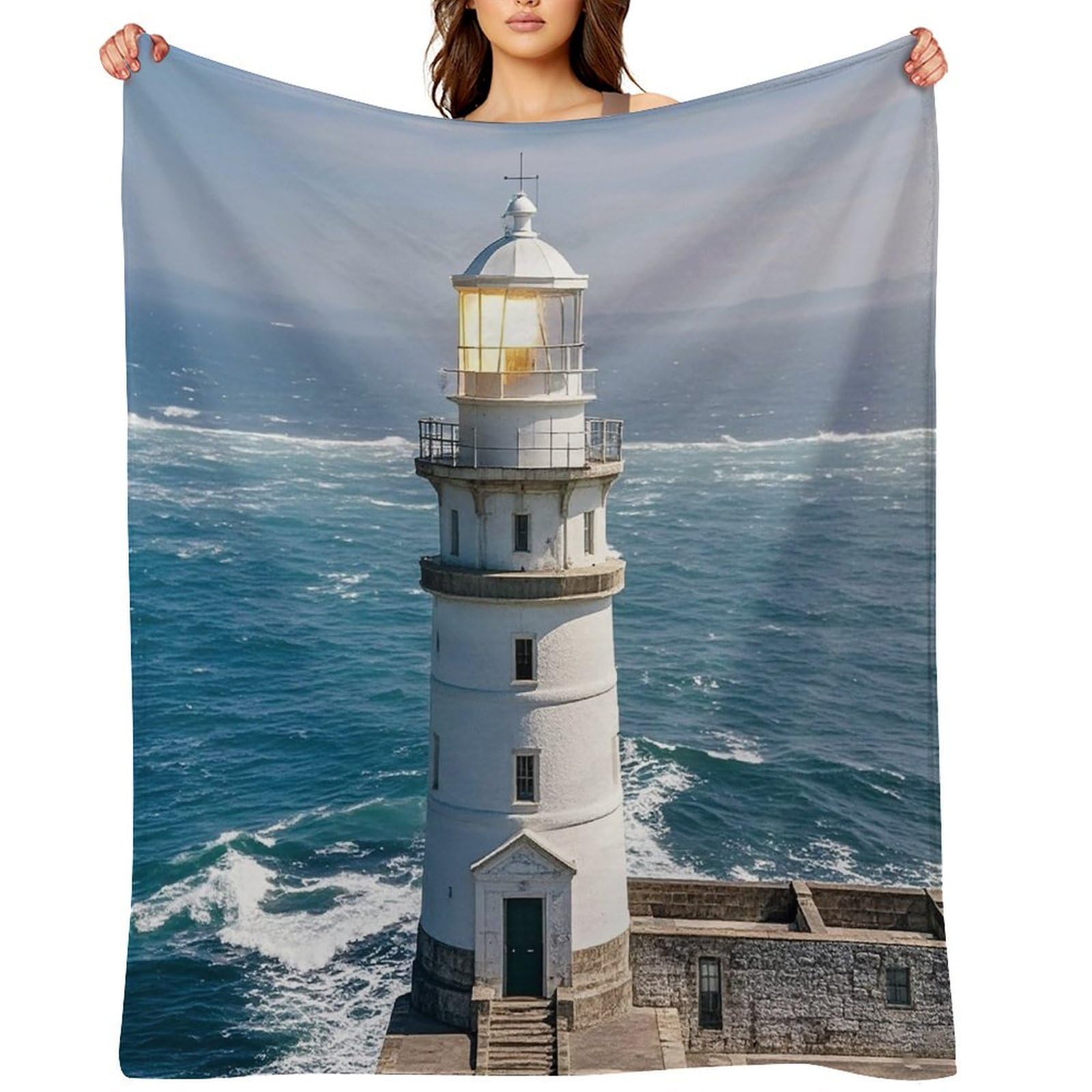 Flannel Lighthouse Sandbeach Throw Blanket for Couch Super Soft Fuzzy Cozy Flannel Blankets No Shed No Pilling FAnti-Static Winter Bed Blanket Decorative and Giftable Blankets