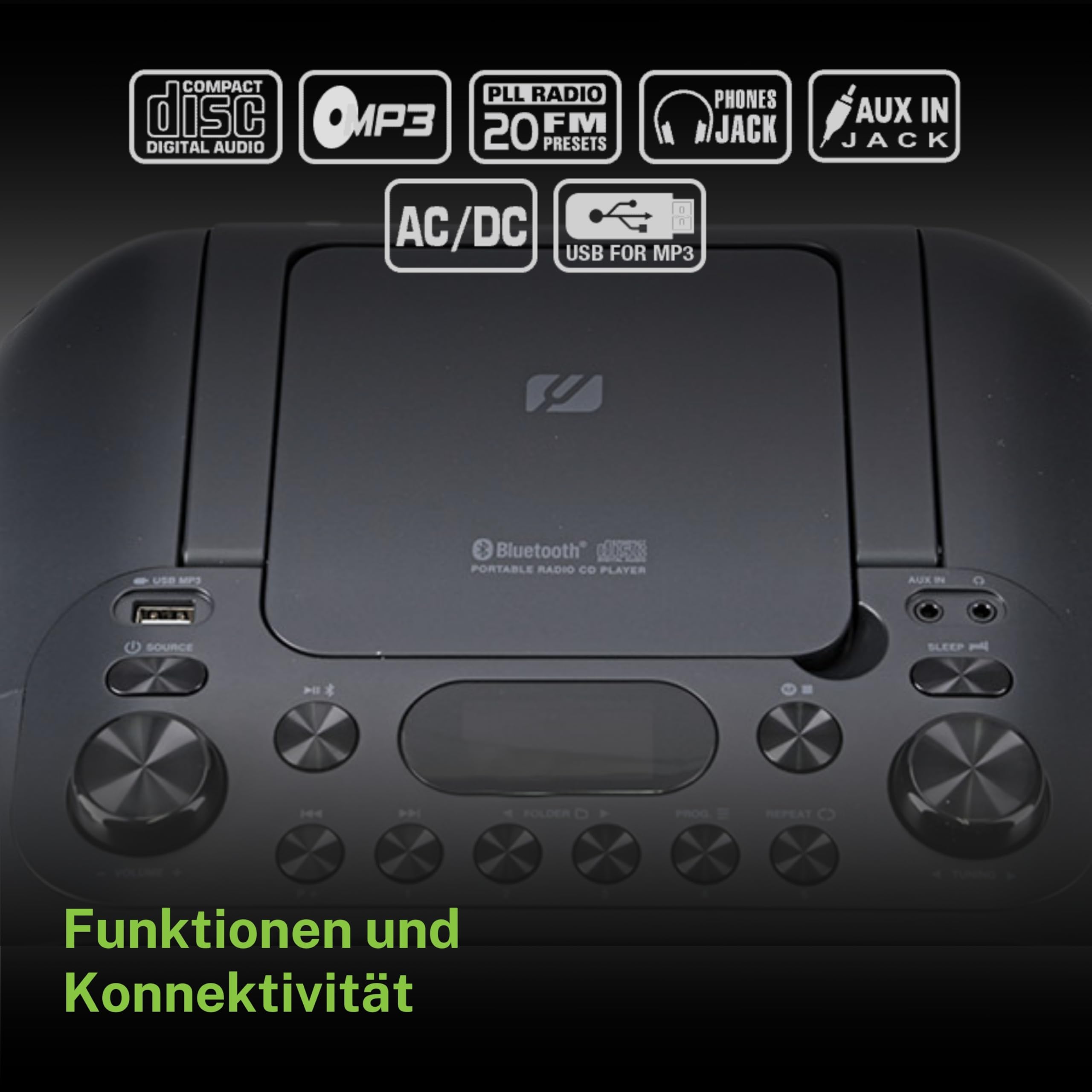 Muse M-35 BT odtwarzacz CD, Bluetooth, radio FM, odtwarzacz MP3, USB, sieć i zasilanie bateryjne, czarny
