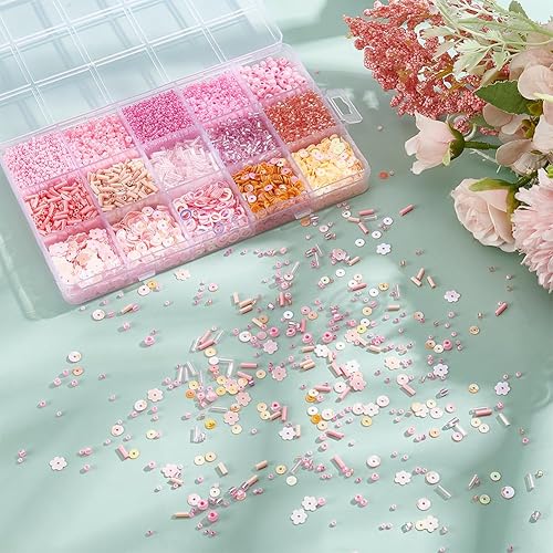 Miniatura 44 de NBEADS 15 colores 6/0 cuentas de semillas de vidrio, alrededor de 3000 cuentas redondas azules de poni de 0.15 pulgadas, cuentas sueltas para diseño