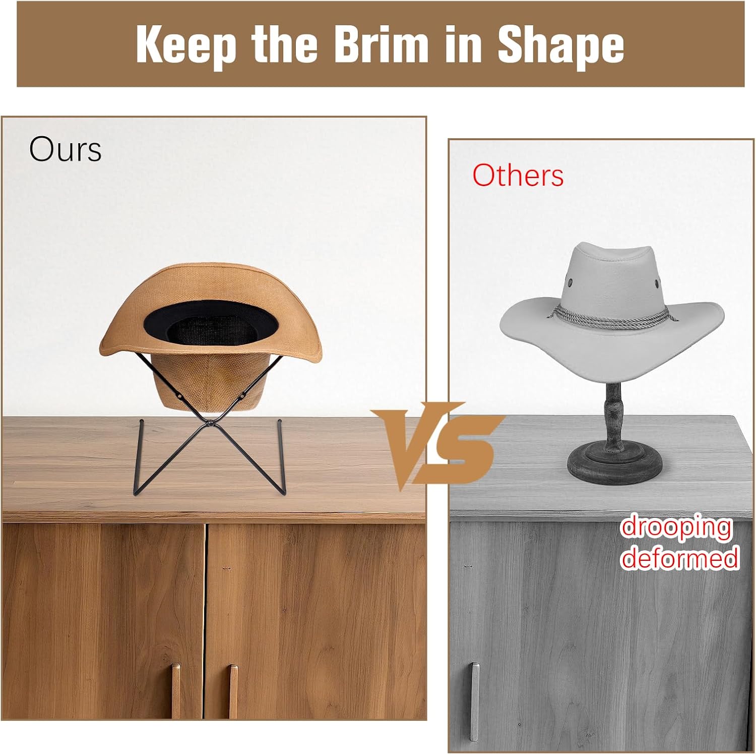 WOMACO Hat Stand for Display - Metal Cowboy Hats Display Rack Holder for Tabletop - Foldable & Easy to Storage (Black, 3 pack)