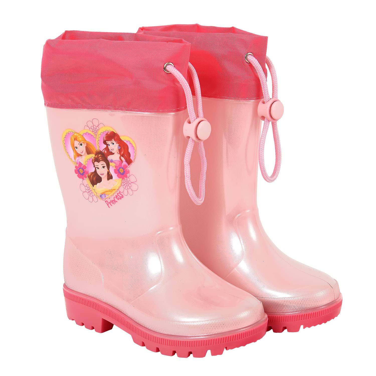 PERLETTI Botas de Agua Niñas Impermeables Princesas Disney - Zapatos de Lluvia Color Rosa Rapunzel Ariel Belle - Botines para Pequeñas Fucsia con Suela Antideslizante en PVC