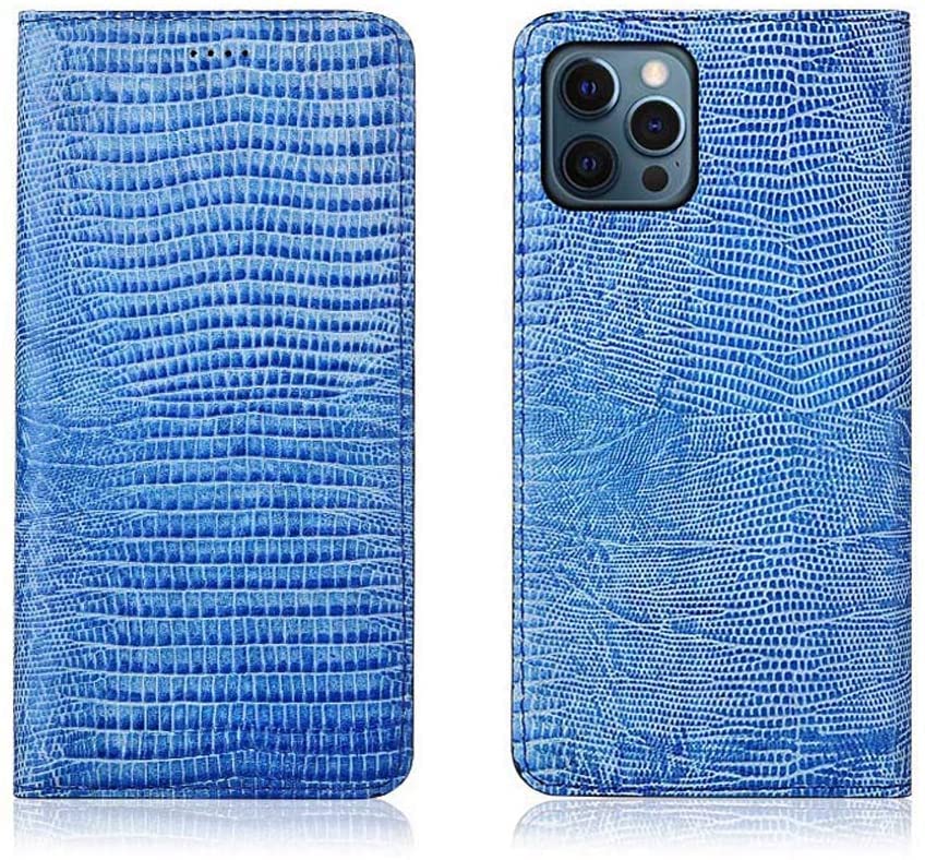 Funda de cuero SCHIK para iPhone 12 Pro azul claro con tapa y ranuras