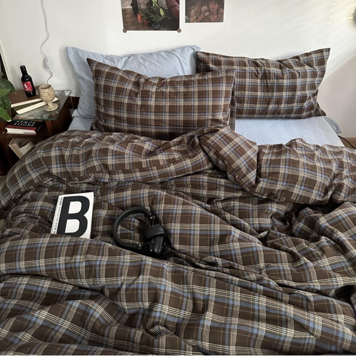 Gingham Duvet Cover Set Twin Blue Brown Plaid Checkered Bedding