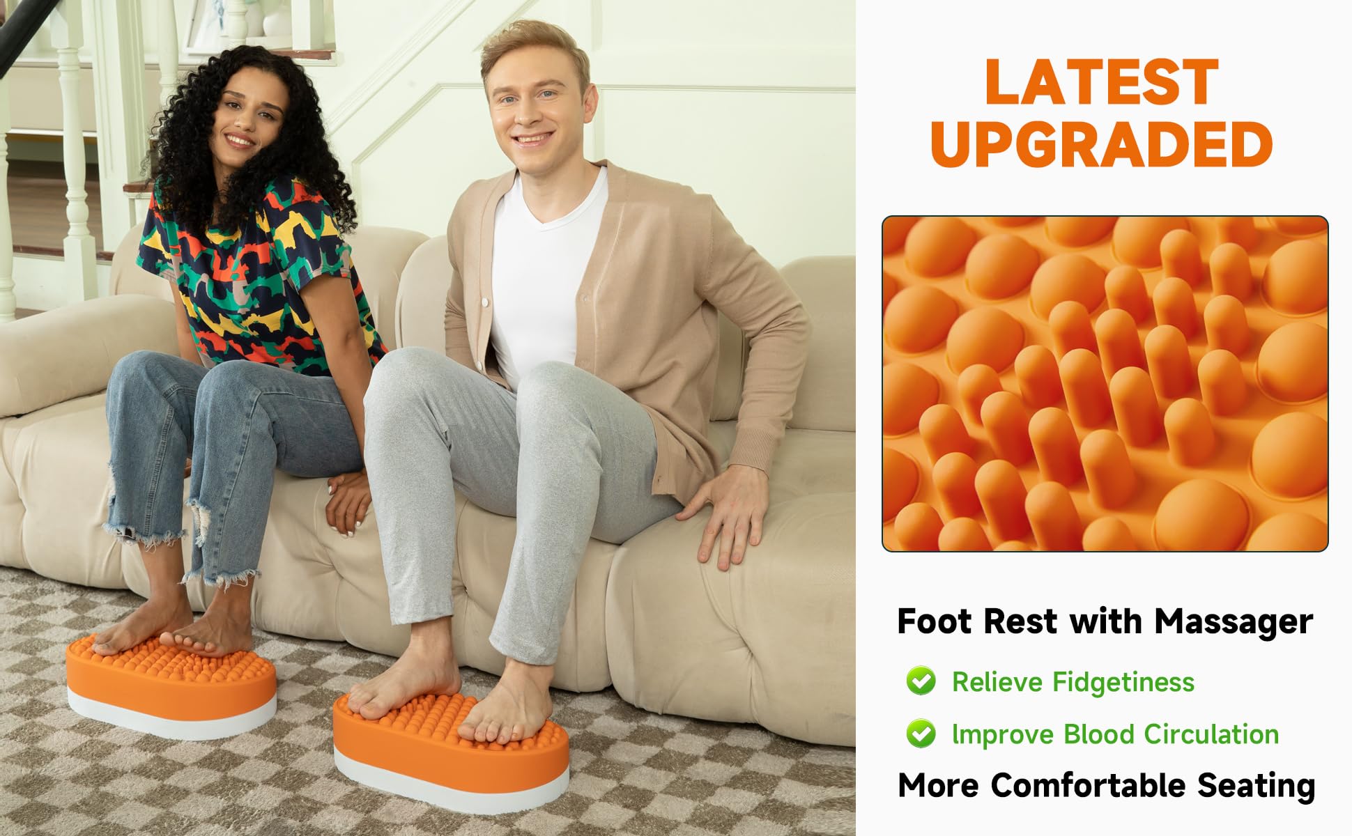 Reposapiés para debajo del escritorio en el trabajo, taburete de oficina en casa, masajeador otomano para aliviar la fascitis plantar, reposapiés de silicona suave, juguete antifatiga (naranja)