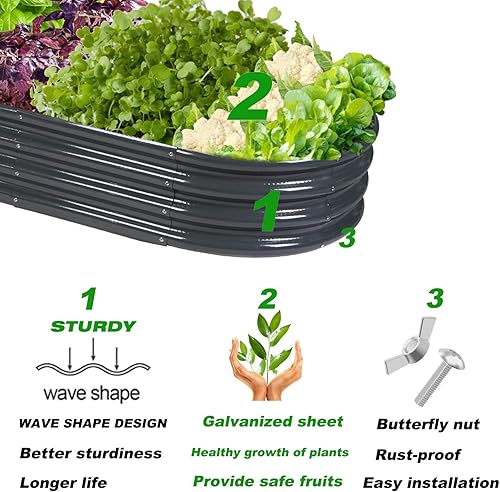 Miniatura 9 de Jardinera elevada de 6.5 pies galvanizada para exteriores, resistente a la putrefacción, ovalada, grande, de metal, para verduras, flores, hierbas