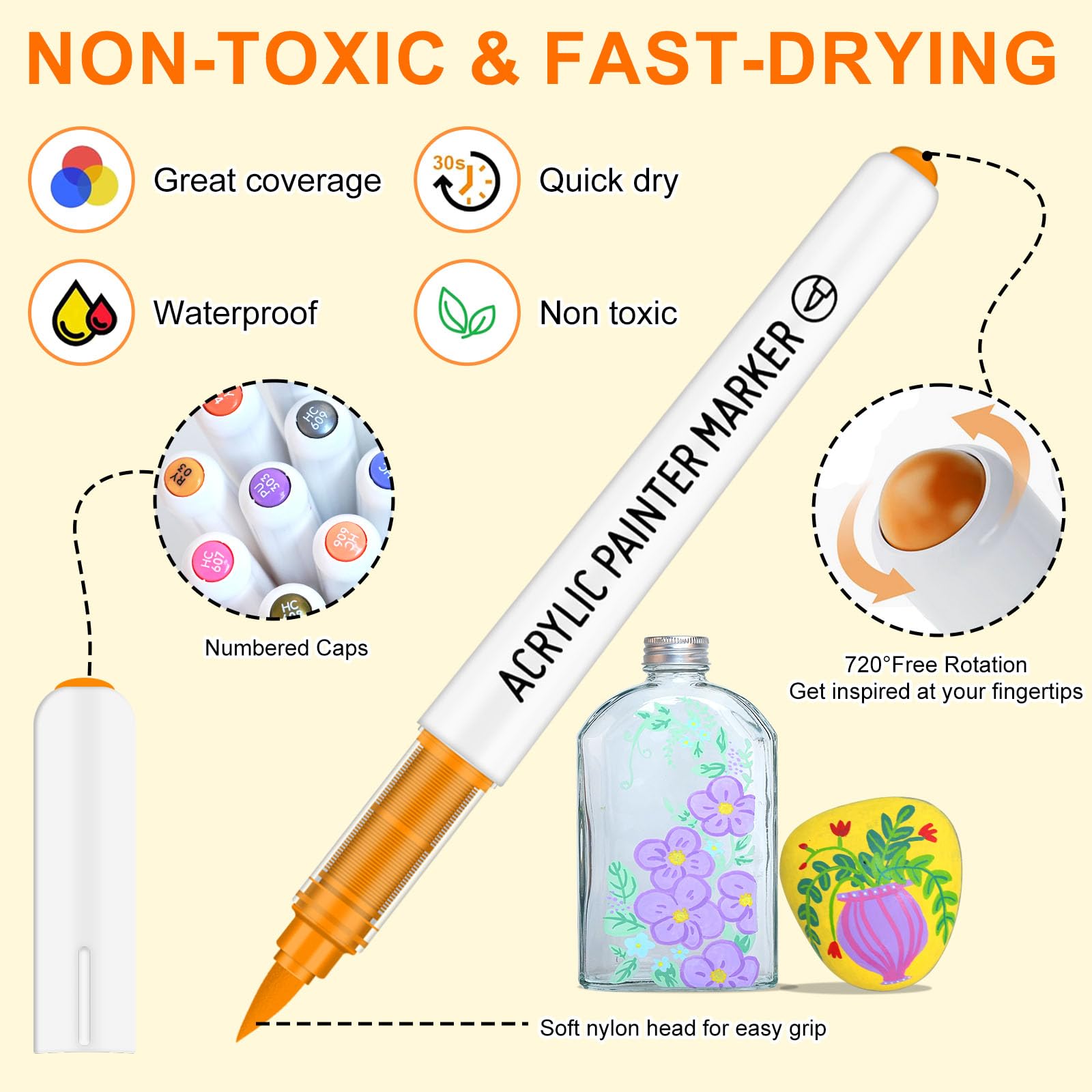 132 Couleurs Feutre Marqueur Peinture Acrylique,66 Pcs Acrylic Paint