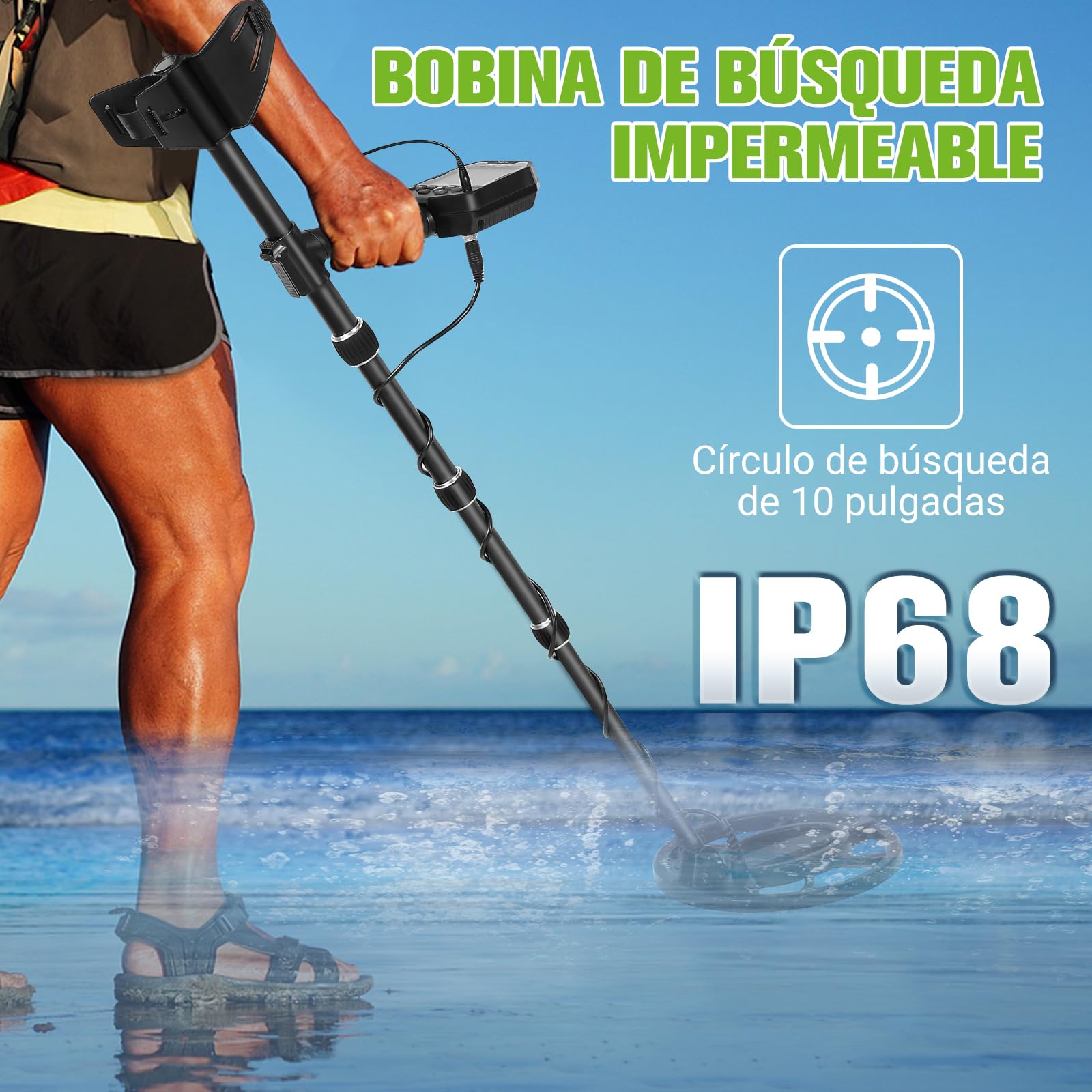 Detector de Metales,Metal Detector para Niños y Adultos 5 Modos IP68 Waterproof Coil Detector de Metales Profesional con Auriculares, Pala Excavadora y Mochila