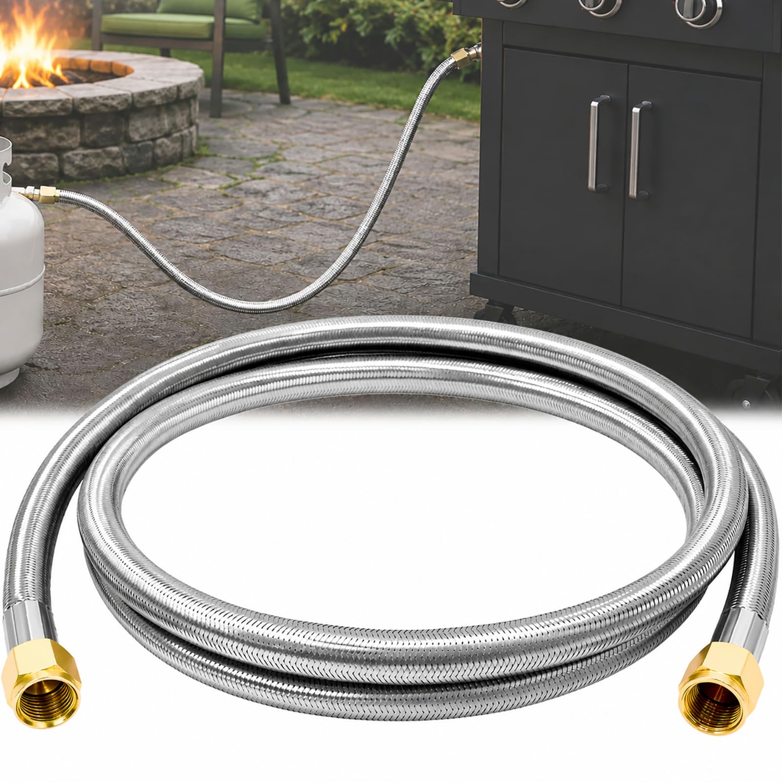 6FT Propane Hose Extension, 3/8" Female Flare x Female Flare LP Gas Line