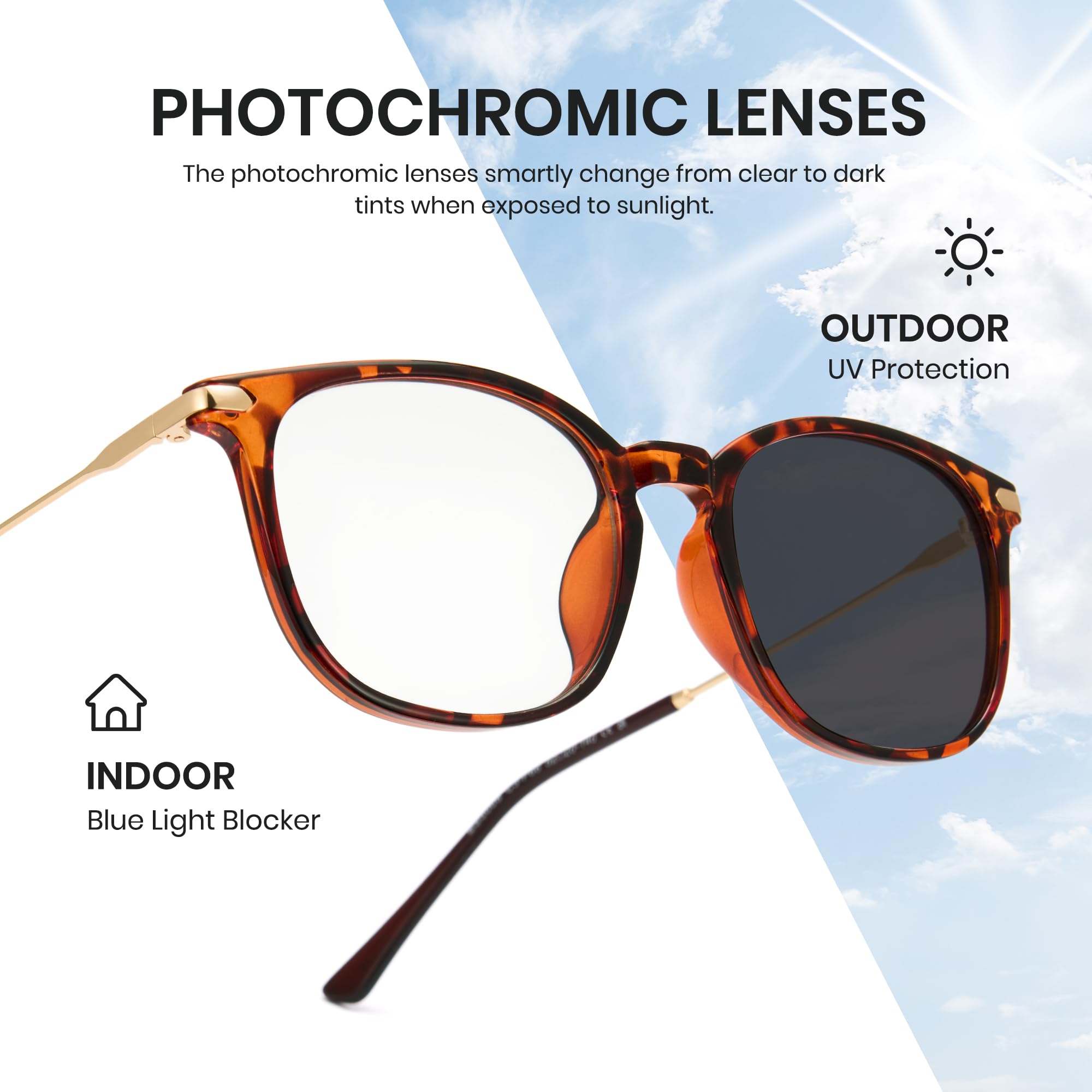 Cyxus Gafas Fotocromáticas para Hombres y Mujeres Protección UV y Bloqueo de Luz Azul 8354