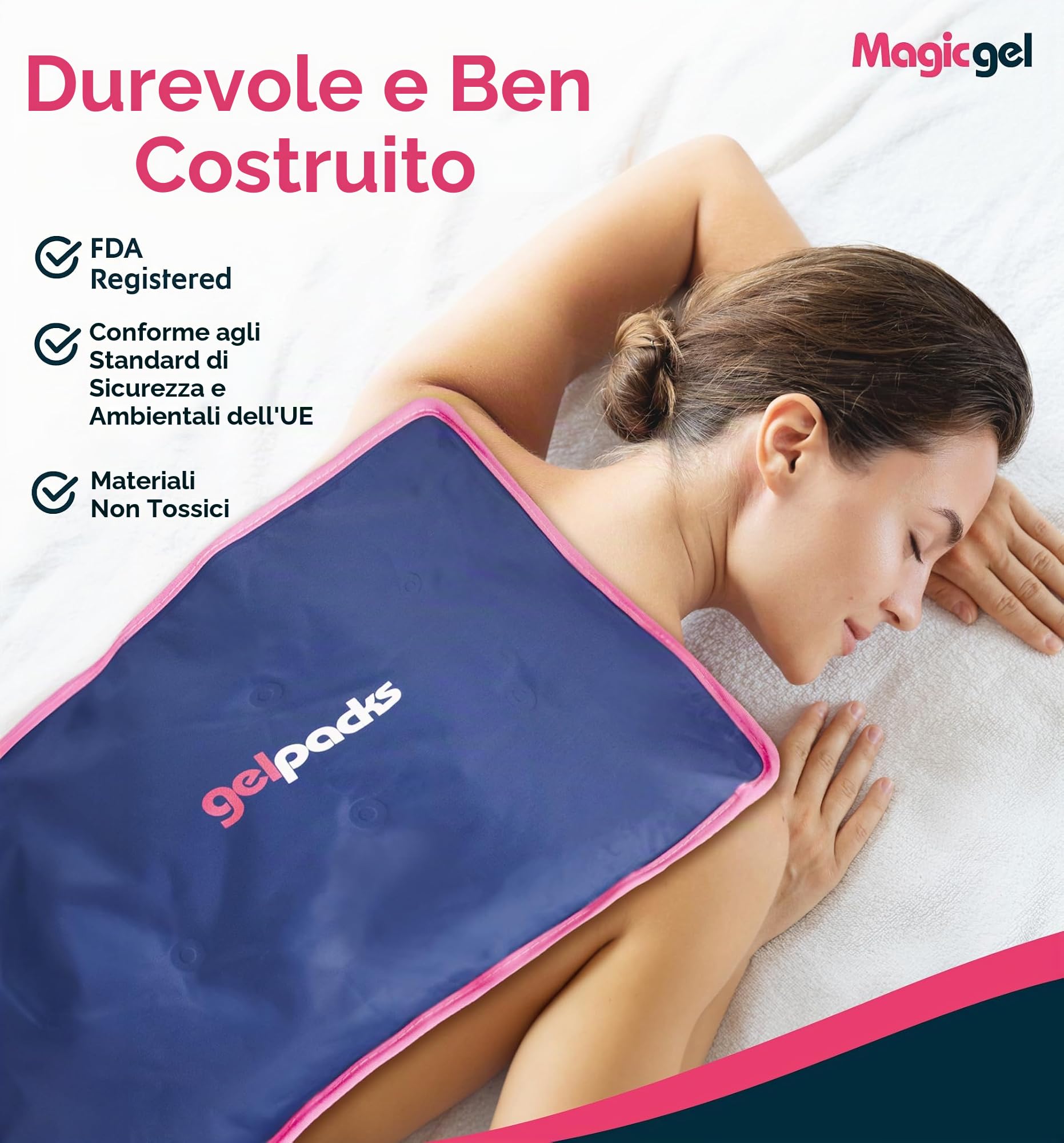 Magic Gel Borsa Ghiaccio Gel Grande per Infortuni - Sacca Ghiaccio per Schiena, Fianchi, Collo e Colonna Vertebrale. Ghiaccio Gel Riutilizzabile e Flessibile Utilizzabile
