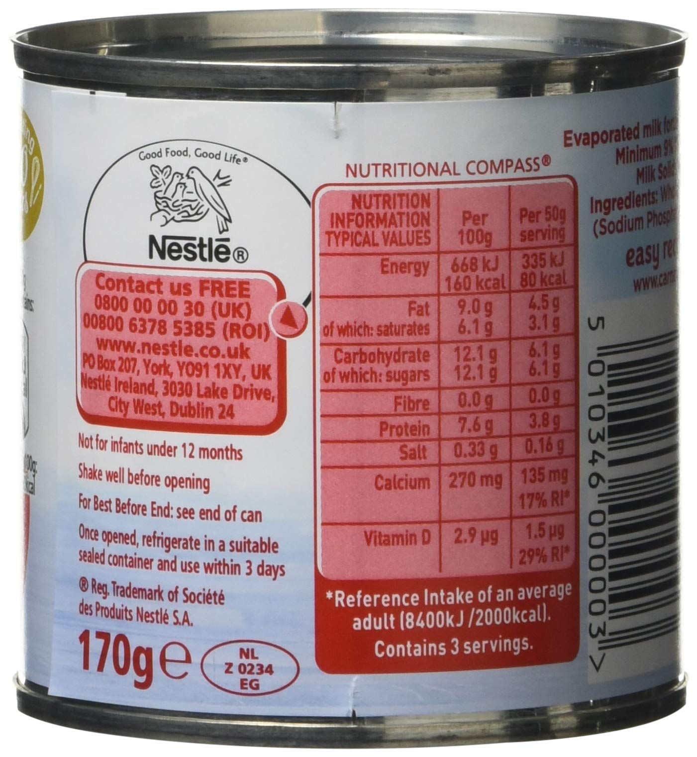 Carnation Evaporated Milk Dessert Topping, Great for Fruit, 170g Tin