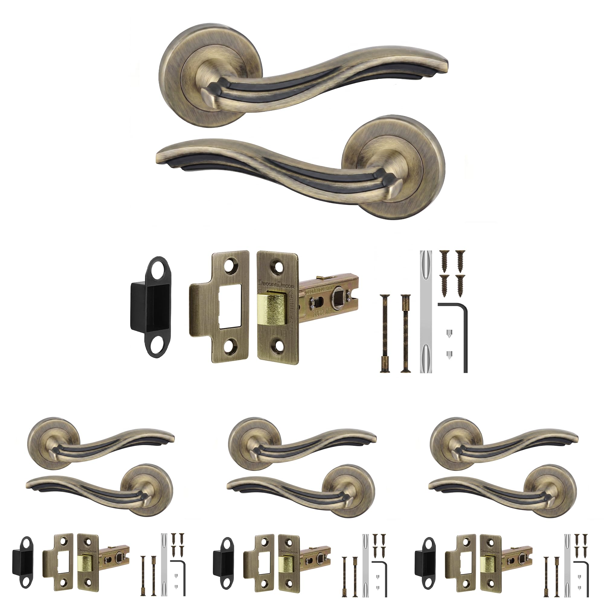 Decoranddecor Solace Antique Brass Door Handles, Latch Kit 64mm 4 Pack