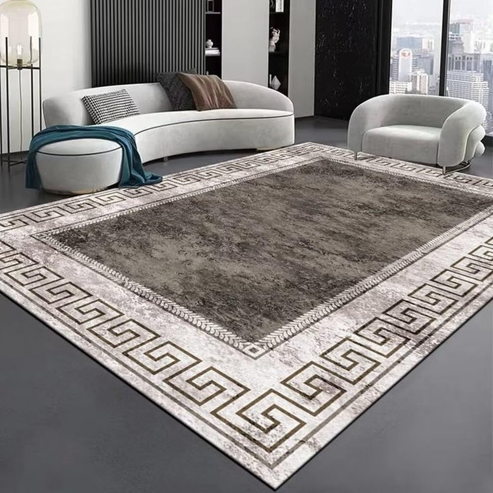 Tapis de salon moderne élastique et lavable en flanelle grise pour un confort durable