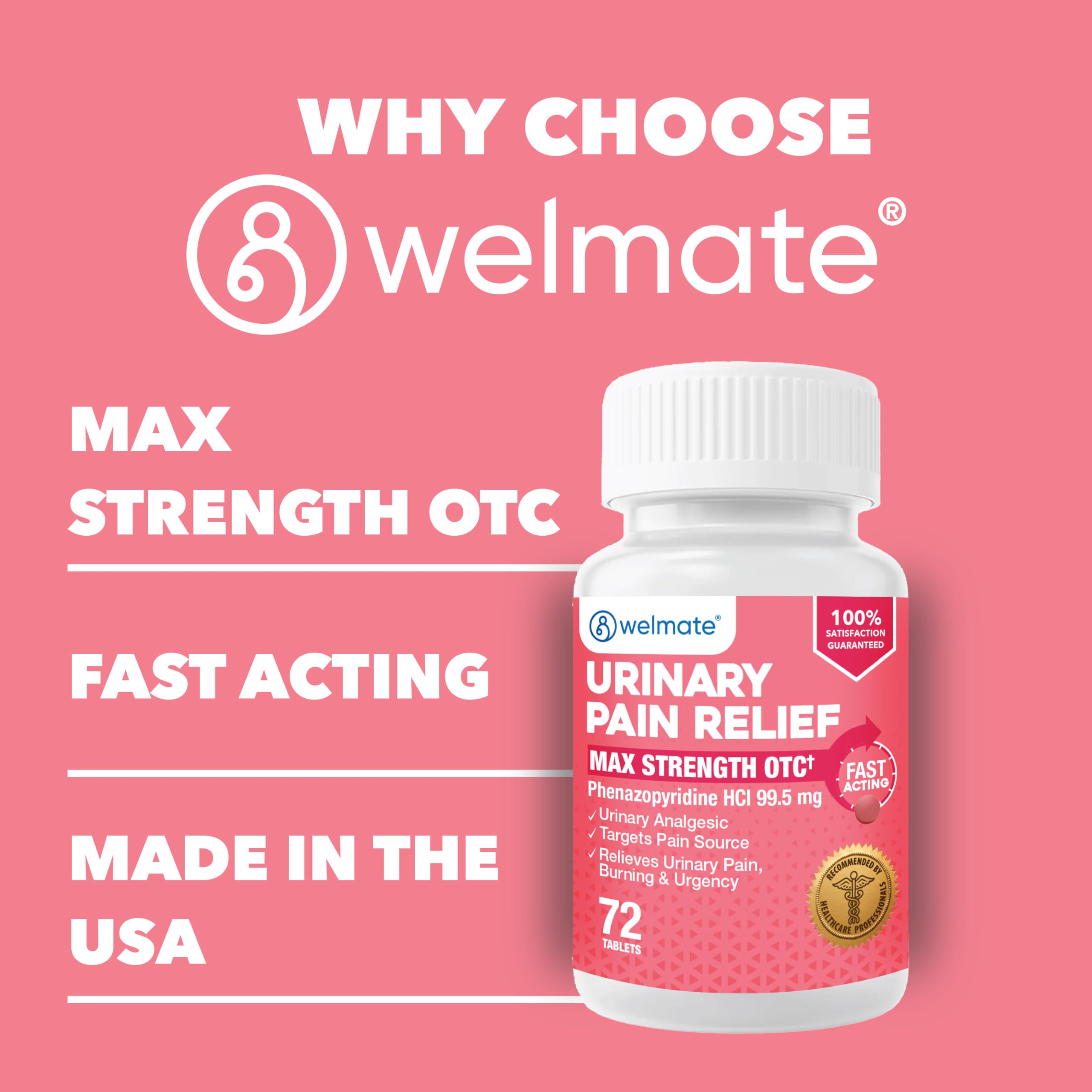 WELMATE Maximum Strength Urinary Pain Relief UTI Medicine for Women, 72 Ct — Amazon image 6