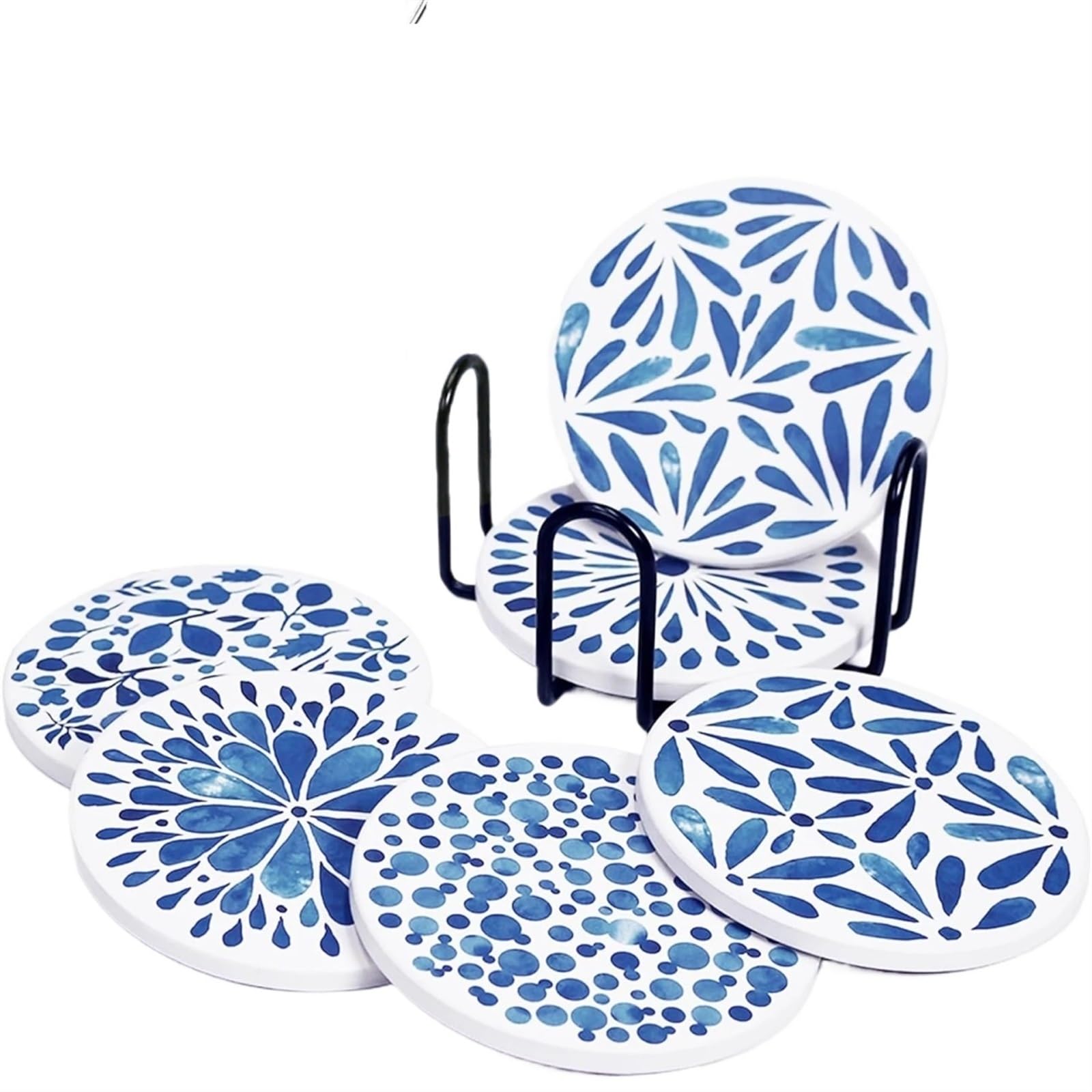 Dessous de verre en céramique lot de 6 avec support noir pour table de cuisine