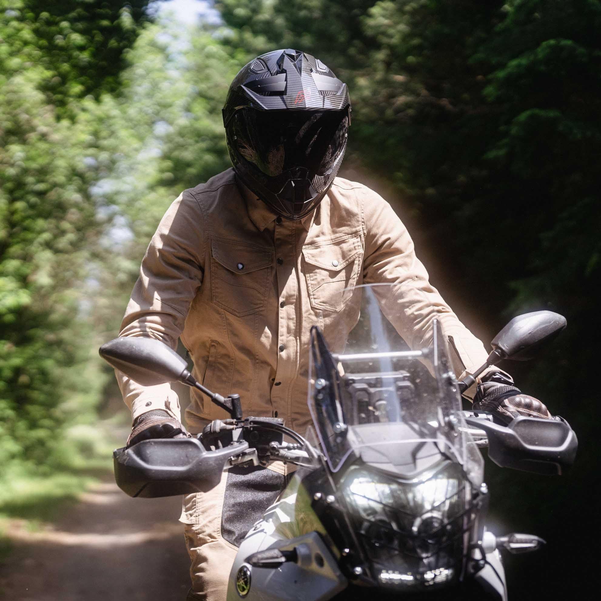 NAZAIRE Chaqueta de moto 4 estaciones, chaqueta de moto, equipo de protección con 4 protecciones CE, ropa para hombre, color beige, talla S