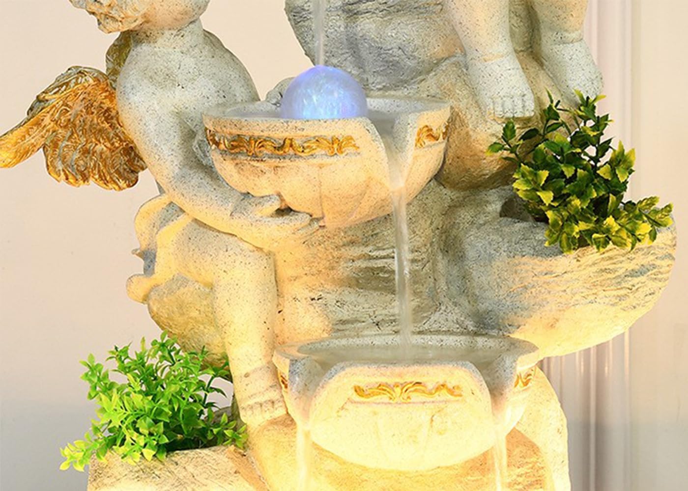 Cherub Pedestal Fountain with LED Lights – Classic Angel Garden Water Feature for Indoor/Outdoor Decor (2267 Small)(2209 Small)(2209 Large)
