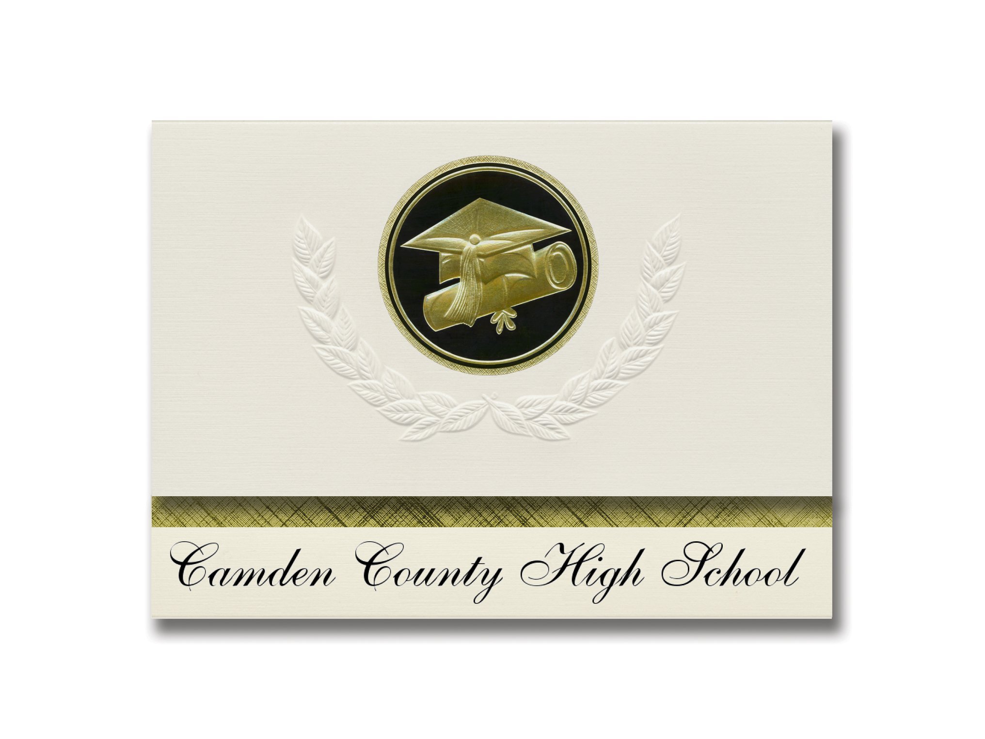 Signature Announcements Camden County High School (Kingsland, GA) Graduation Announcements, Presidential style, Elite package of 25 Cap & Diploma Seal. Black & Gold.