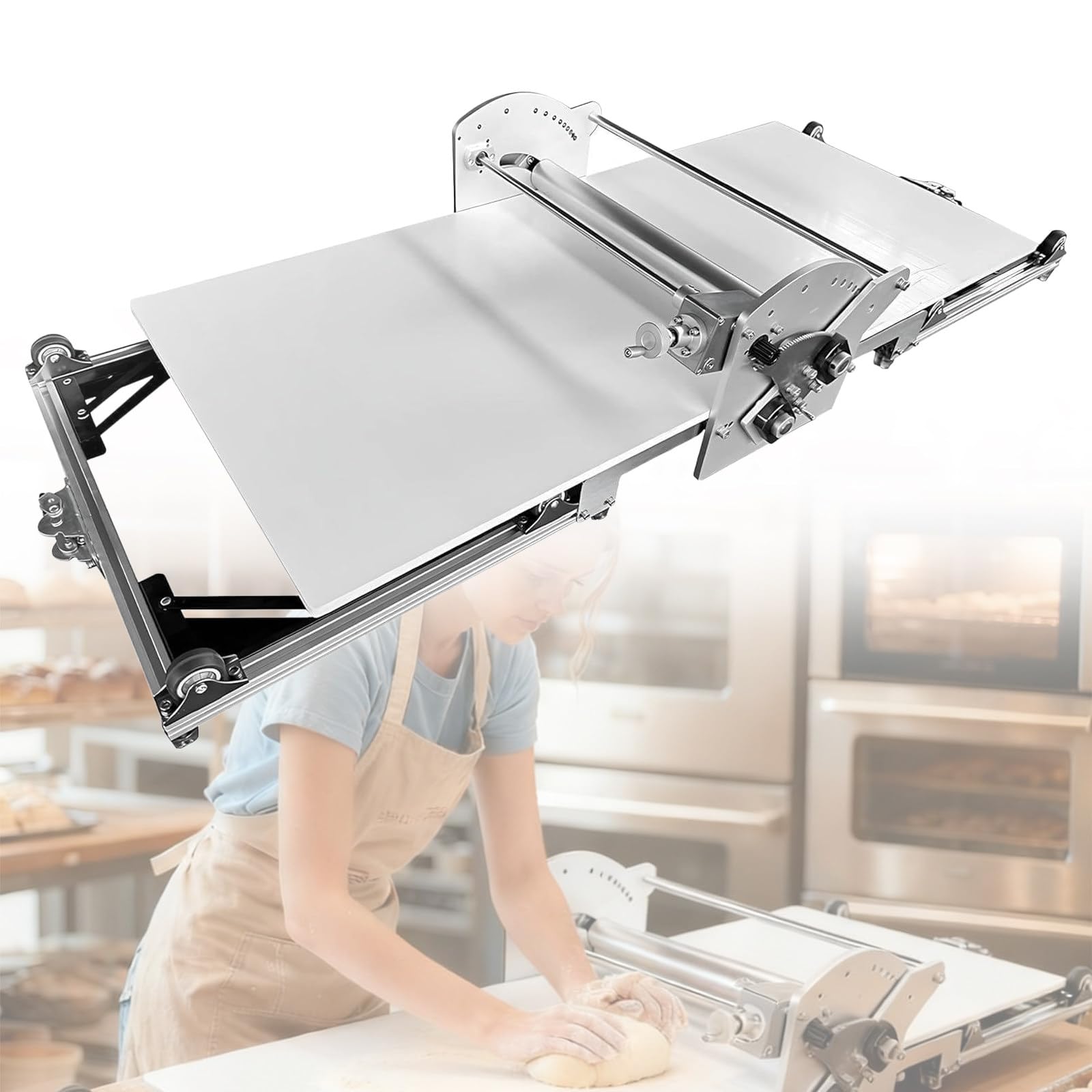 BOOZXCV Dough Sheeter Machine - Adjustable Stainless Steel Pastry Roller & Dough Press for Croissants, Pizza, Pie Crust, Puff, Cookies, Noodles - 220V (220V)