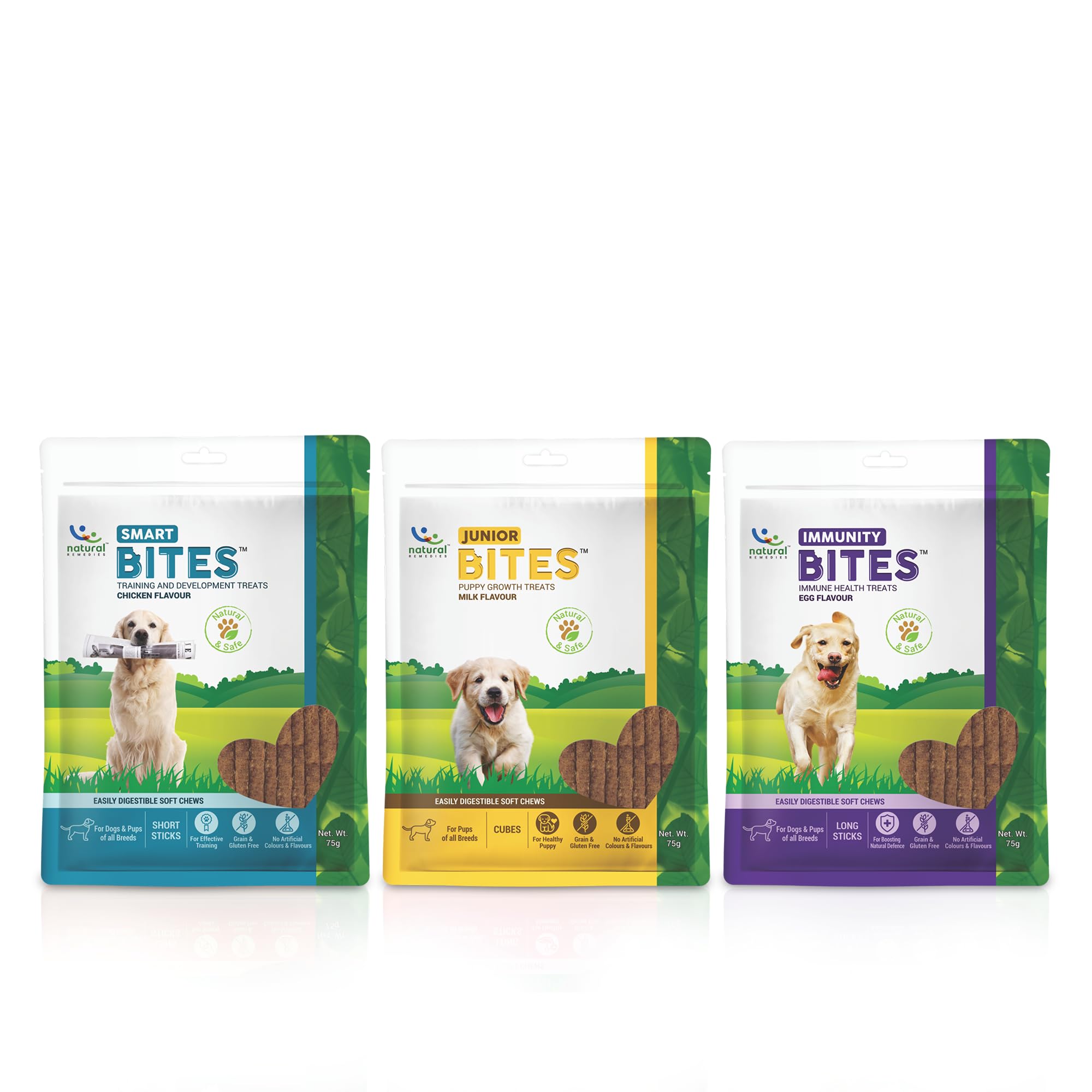 Natural Remedies Smart Bites Training and Development Treats, Junior Bites, Puppy Growth Treats, Immunity Bites, Natural & Safe for Dogs, Cats and Pups of All Breeds (Combo Pack of 3, 75 gm Each) (B07WH1S861) Amazon Price History, Amazon Price Tracker