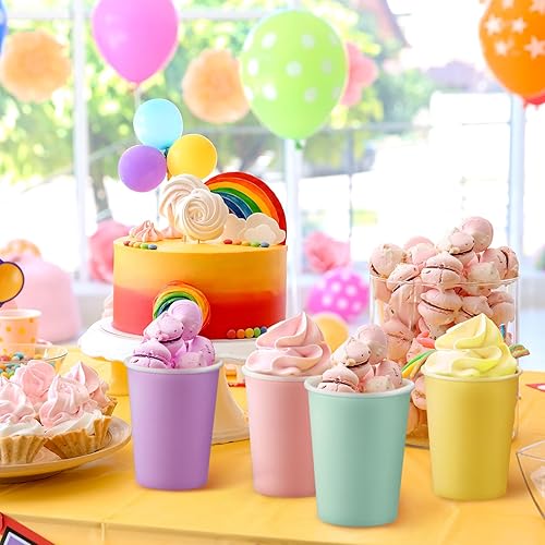 Miniatura 6 de Funtery 100 vasos de papel desechables multicolores de diseño pastel, taza de cacao caliente, suministros de fiesta familiar, vasos de papel