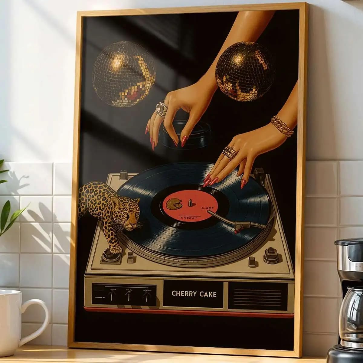 CHAOJIART Retro płyta winylowa lampart wydruk na płótnie plakat vintage ciemne wydruki artystyczne salon sypialnia sztuka ścienna dekoracja domu plakat (40 x 60 cm)