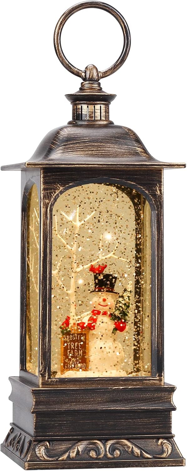 Christmas Snow Globe Lantern, Musical Snow Globe with Swirling Glitter, Battery Powered, Christmas Decorations Indoor for Home - Cardinal and Snowman