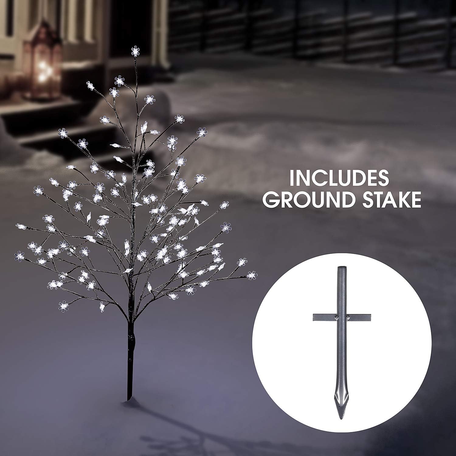 Alpine Corporation Frosty Christmas Snowflake Tree with LED Lights, Indoor and Outdoor Holiday Décor for Front Yard, Lawn, Home - 55-Inch Tall - White