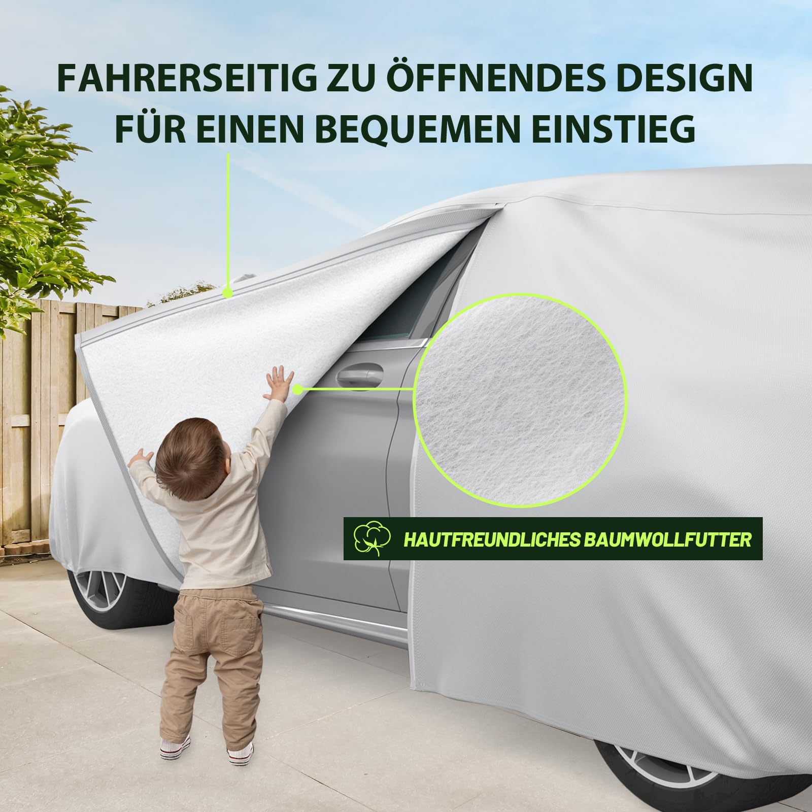 Favoto SUV-autohoes, buitendeur, volledige autohoezen waterdicht, groot met ritssluiting aan de rechterkant, zonwering, winddicht, buitenhoezen, universele pasvorm (169 tot 181 inch), zwarte autohoes