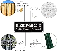 Vista 6 de Paquete de 2 letreros Matal con texto en inglés «Please Close The Gate», letreros de planificación para perros, tinta duradera de aluminio