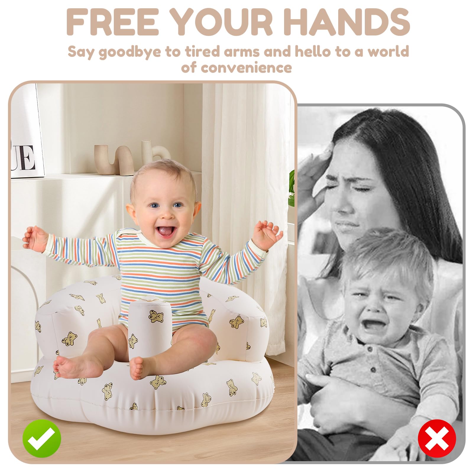 Inflatable Baby Seat for Baby 3 Months and Up, Inflatable Baby Chair with Built-in Pump?Baby Seats for Infants for Sitting Up