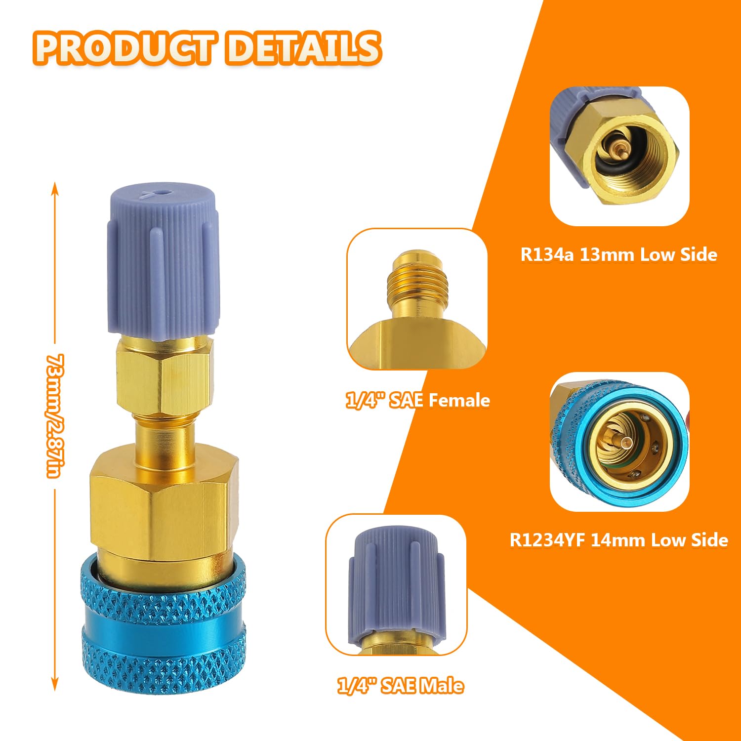 R1234yf Kit di ricarica del refrigerante R1234yf a R134a Connettore rapido Lato alto Lato basso R1234YF Adattatore connettore tubo per la ricarica del refrigerante A/C (2 pezzi)