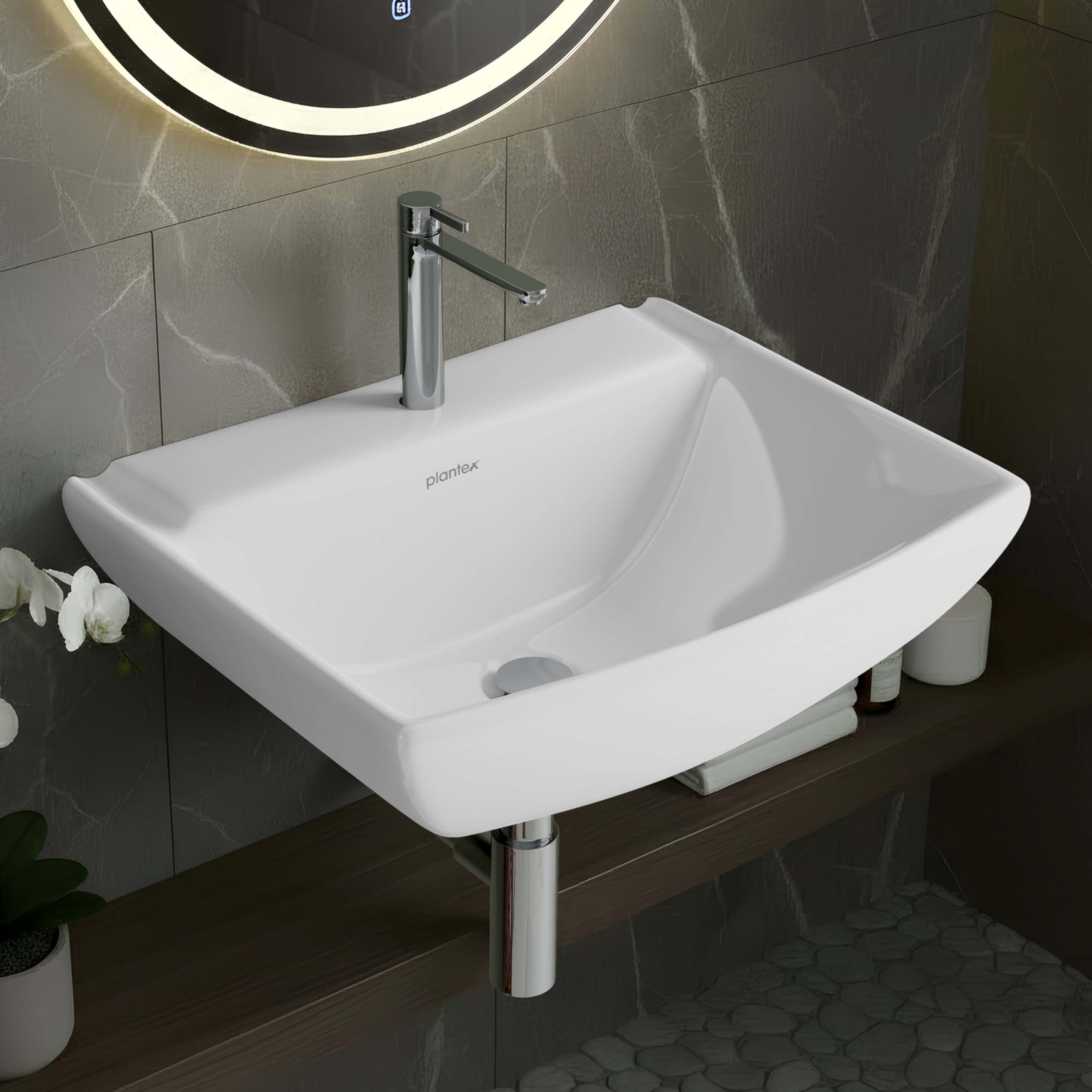 Plantex Ceramic Wash Basin/Basin for Bathroom with 10 Years Glaze Warranty by Plantex/Wall Mounted Washbasin for Home/Office/Hotels (White - 18 x 14 x 5 Inch)