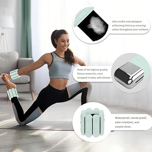 Miniatura 2 de Juego de 2 pesas para tobillo (1 libra2 libras cada una)  Pesas ajustables de alta calidad para muñeca y tobillo para mujeres y hombres, pulseras de