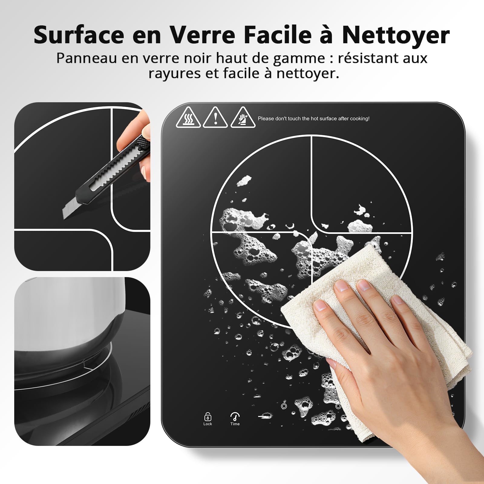 Plaque Induction 1 Feu 2000W, Plaque de Cuisson Electrique Portable, Tables de Cuisson Induction, 10 Niveaux de Puissance, Commande Tactile, Verrouillage Enfant