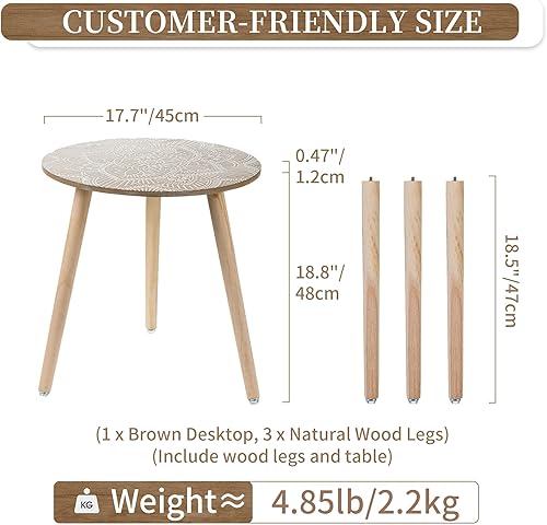 Miniatura 3 de Hanobe Mesa auxiliar redonda pequeña Mesas auxiliares bohemias para sala de estar, mesita de noche de color marrón, mesita de noche para dormitorio,