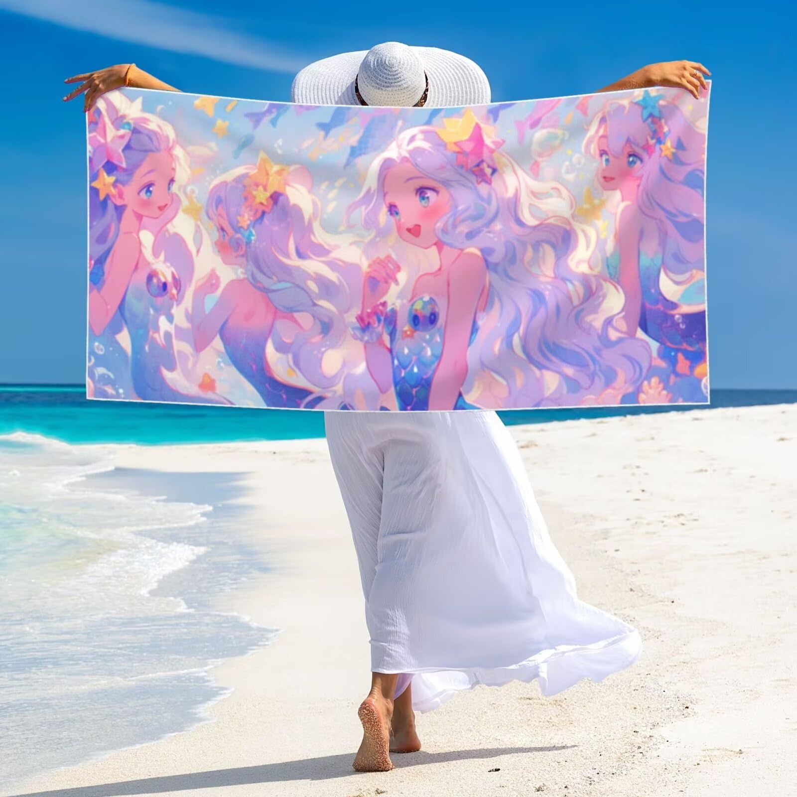 Telo Mare Microfibra xxl Grande Asciugamano da Spiaggia 100x180cm Asciugatura Rapida Telo Cotone Morbido,Antisabbia Mare Coperta da Spiaggia per Campeggio,Palestra,Piscina,Viaggio Ragazza carina G-59