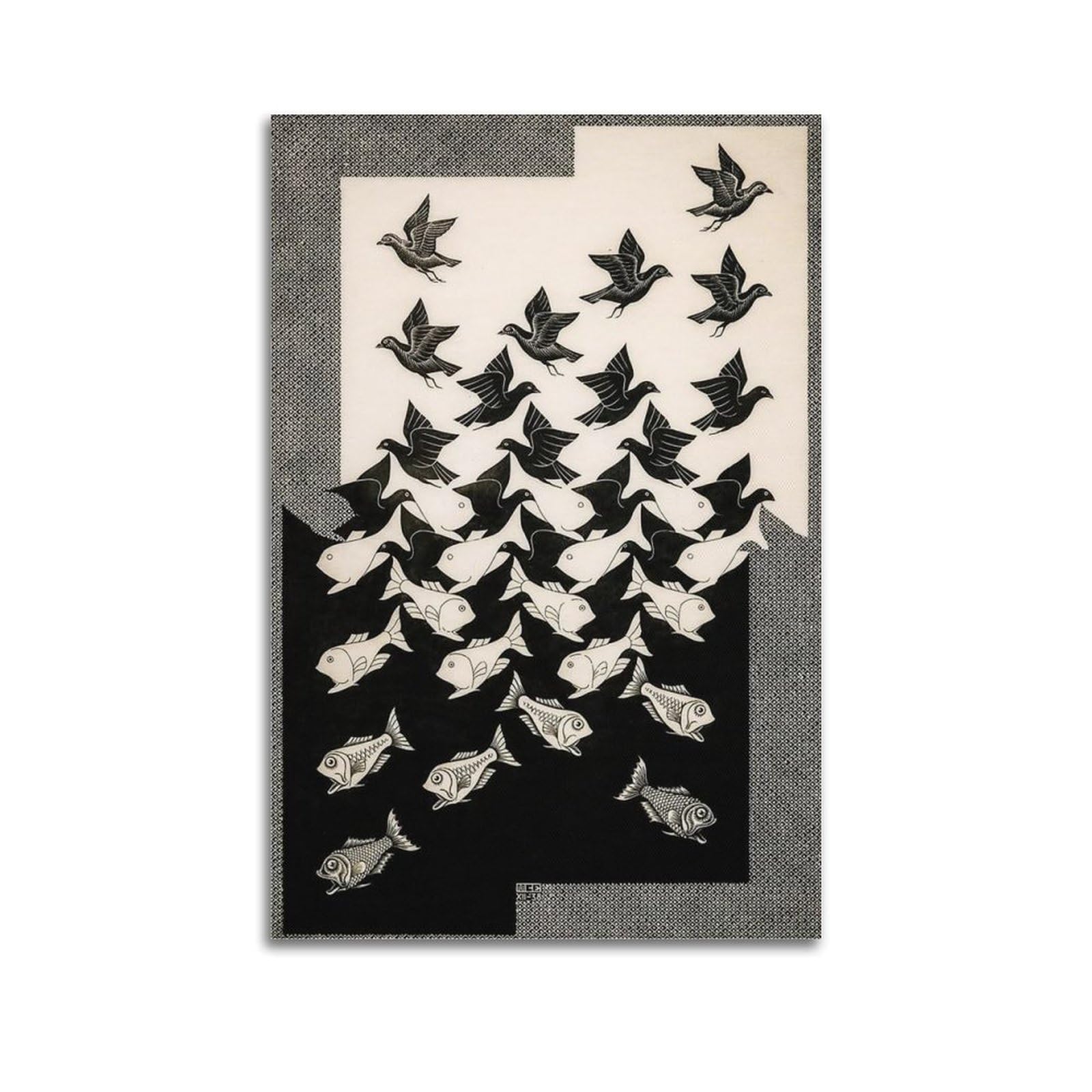 Sjwiner Unframe-Style M. C. Escher Canvas Wall Art Decor Living Room Modern Family Bedroom 16X24inch(40X60cm)