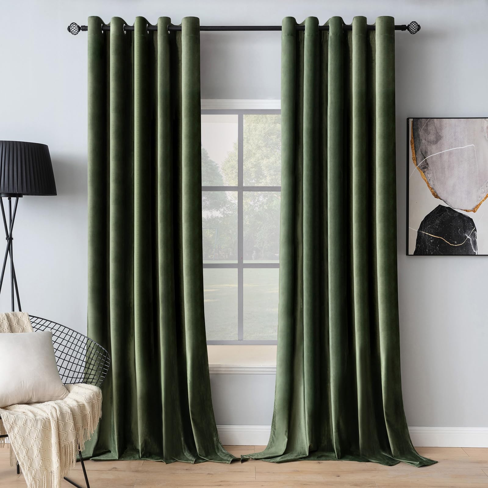 Photo 1 of MIULEE Velvet Curtains Olive Green 66 x 84 Inch Length Set of 2
