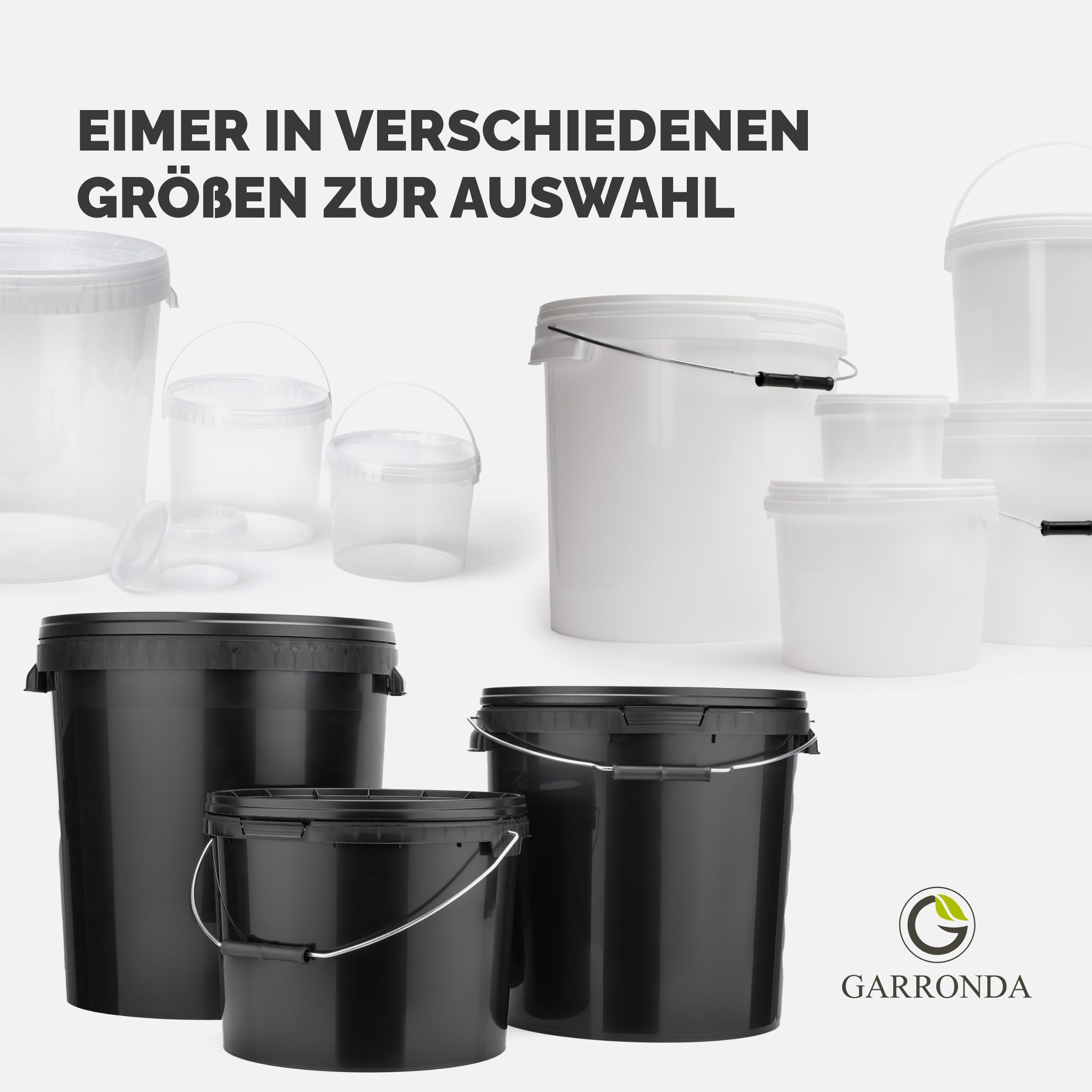 Garronda Eimer mit Deckel 30 L für die Lagerung von Lebensmittel- und Chemischen Produkten Transparent 10 Stück GD-0117