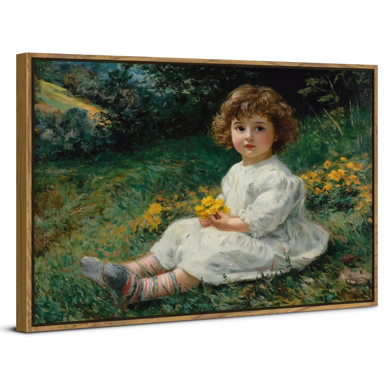 Abstract Nature Forest Wall Art Countryside Wall Decor Child with Yellow Floral Dark Meadow Landscape Picture Canvas Prints for Bathroom Kitchen Decorations 24x36" Rustic Farmhouse Classical Artwork