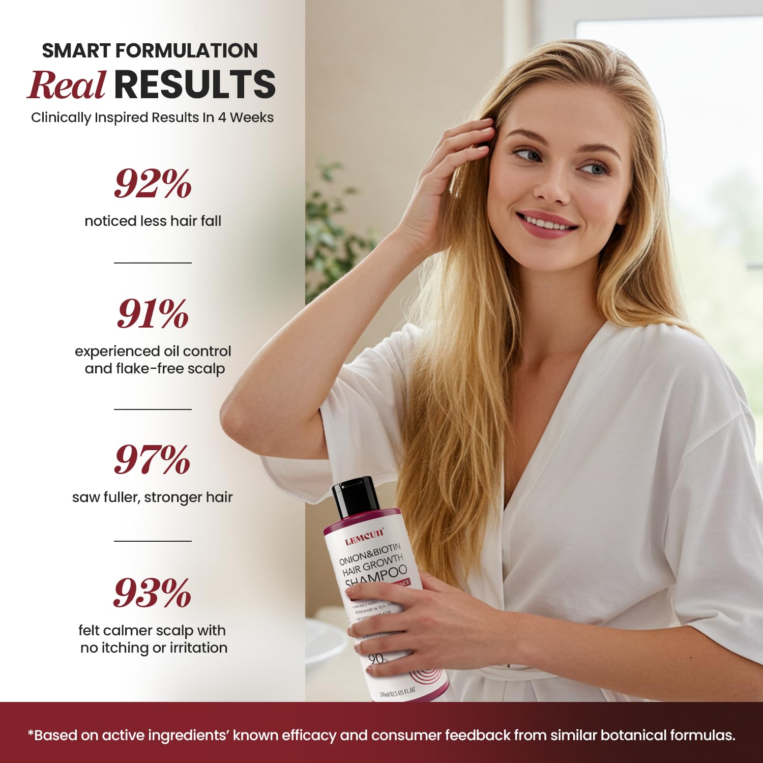 Champú para el crecimiento del cabello con cebolla y biotina: infundido con aceite natural de romero y árbol de té Tratamiento anti pérdida de cabello - El cuero cabelludo suaviza la fórmula para 4