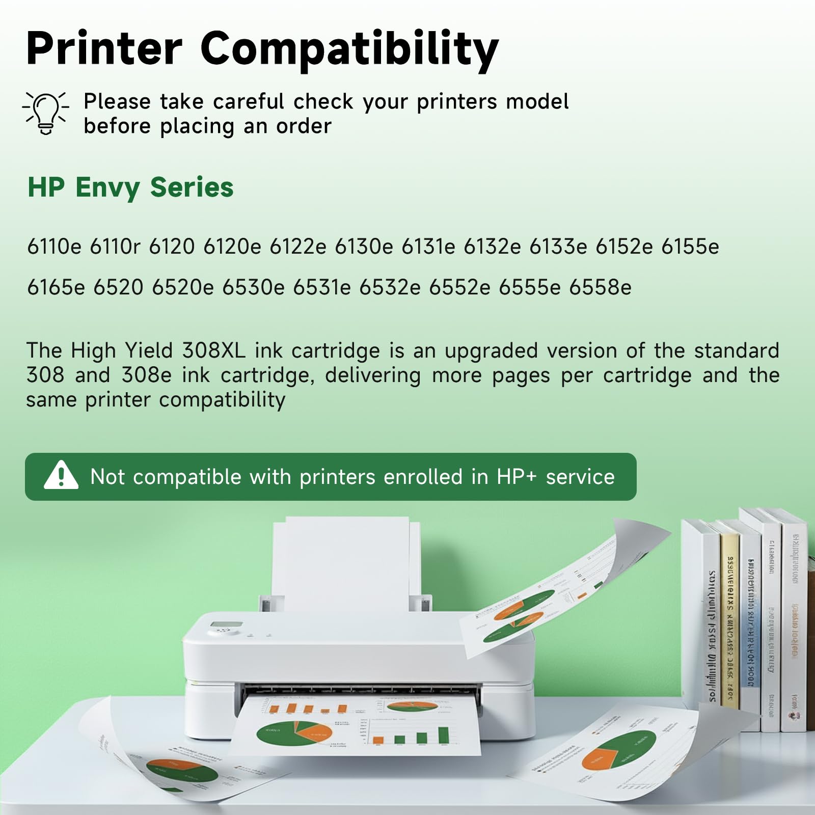 308XL Ink Cartridges High Yield Replacement for HP 308 Ink Cartridges Black and Colour for HP Envy 6120 6120e 6110e 6122e 6132e 6532e 6152e 6520e 6530e 6558e 6130e (2-pack) — view 2