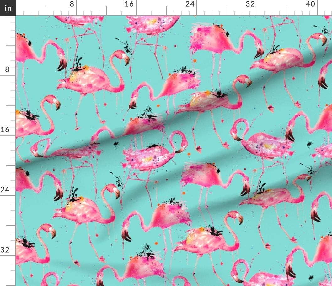 Spoonflower Fabric - Flamingo Aqua Pink Flamingos Tropical Watercolor Paint Bird Printed on Petal Signature Cotton Fabric by The Yard - Sewing Quilting Apparel Crafts Decor